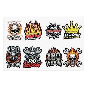 Racing Skull & Flames Sticker Sheet – 180 Turbo Widow Spider Decals